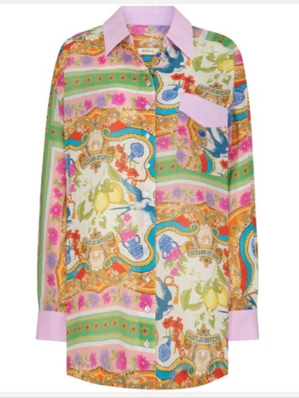 Spell Maddelena Button-Up Shirt with Pink Trim